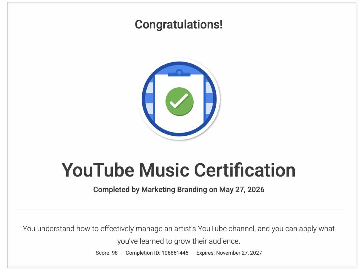 certificado youtube music