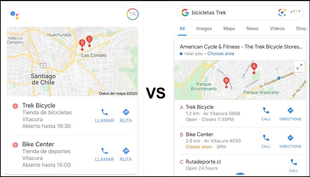 búsqueda por voz de bicicletas trek en Asistente de Google y Aplicación Google