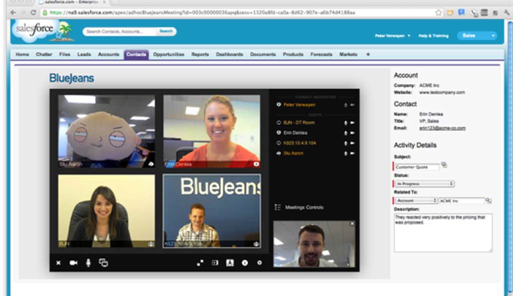 blue jeans video conferencing con Salesforce
