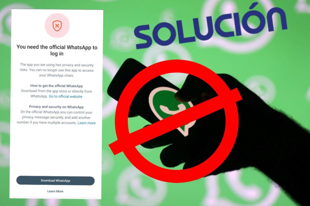 necesitas la aplicación oficial de whatsapp para usar esta cuenta, you need the official whatsapp to use this account